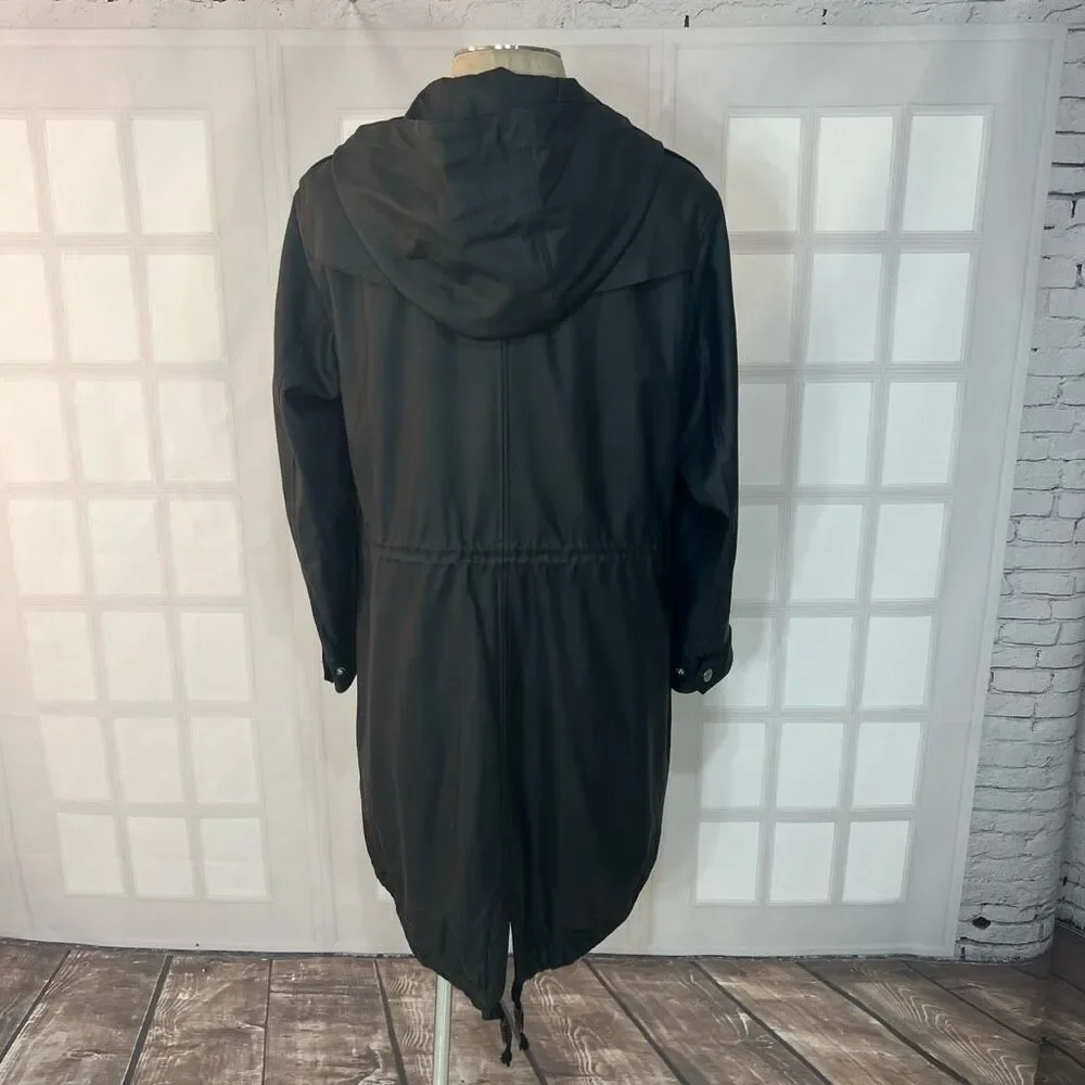 BCBGeneration Black Full Zip Hooded Lined Leather Look Jacket Size Large - Picture 5 of 10
